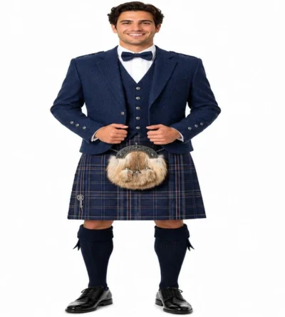 blue tweed kilt outfit