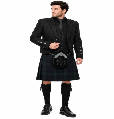 black tweed kilt outfit