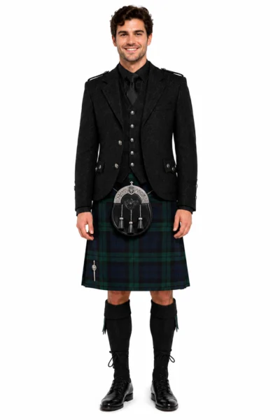 black tweed kilt outfit