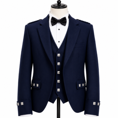 navy blue argyle kilt jacket