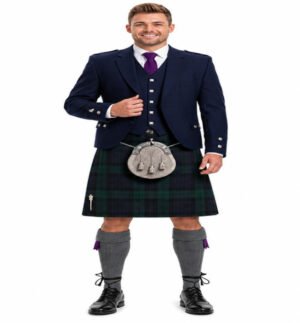 Irish Kilt Outfit With Navy Blue Jacket