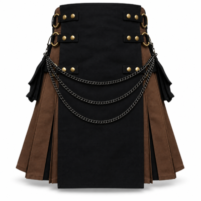 Premium black and brown hybrid utility kilt with chains