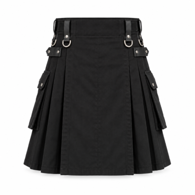 Premium Black Gothic Cargo Utility Kilt for Men
