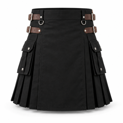 Premium Black Utility Kilt with Leather Straps