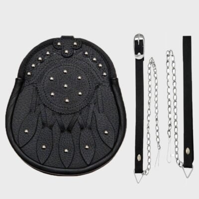 Studded Targe Celtic Knot And Black Leather Sporran