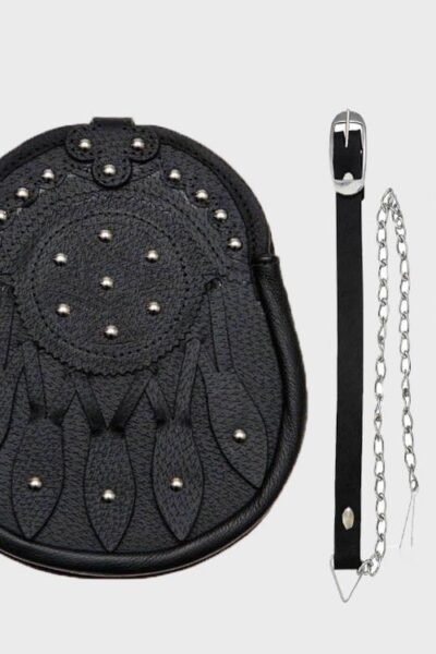 Black Leather Sporran Studded Targe