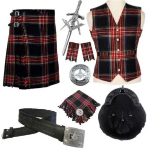 Black Stewart Tartan kilt And Accessories Package