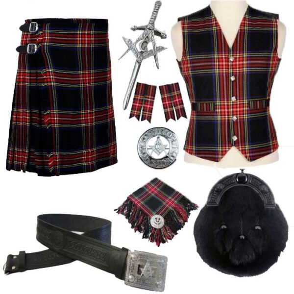 Black Stewart Tartan kilt And Accessories Package
