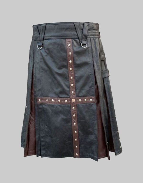 Black and Brown Modern Leather Kilt For Men