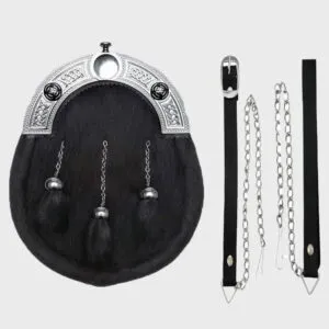 Black Calfskin Chrome Celtic Knot Full Dress Sporran