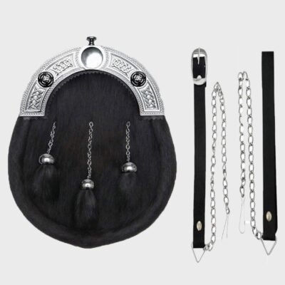 Black Calfskin Chrome Celtic Knot Full Dress Sporran
