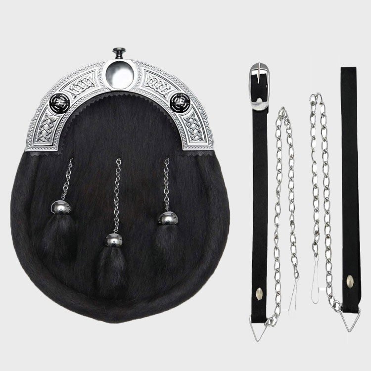 Black Calfskin Chrome Celtic Knot Full Dress Sporran