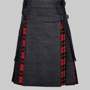Black Denim Hybrid Kilt With Tartan