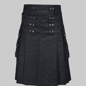 Black Denim Stylish Kilt For Men