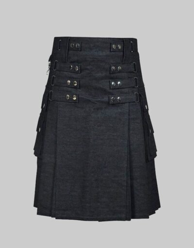 Black Denim Stylish Kilt For Men