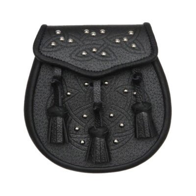 Black Leather Celtic Embossed Studded Leather Sporran