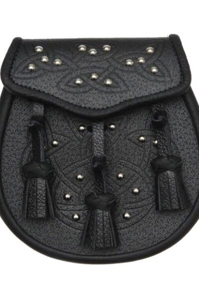 Black Leather Celtic Embossed Studded Leather Sporran