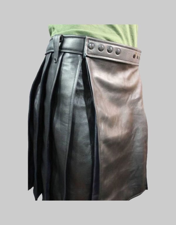 Black Navy Leather Kilt
