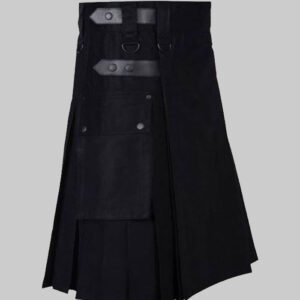 Black Utility kilt With Leather Straps