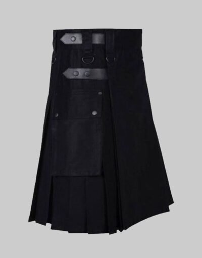 Black Utility kilt With Leather Straps