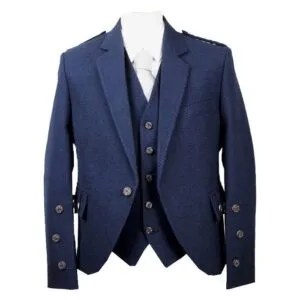 Blue Wool Tweed Argyle Kilt Jacket
