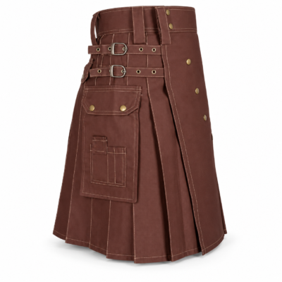 Premium Chocolate Brown Utility Kilt with Leather Straps