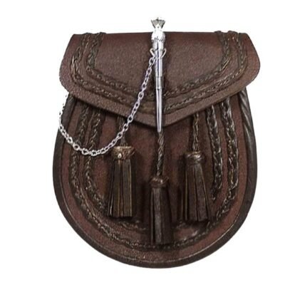 Brown Leather Braided Sporran Thistle Pin Lock