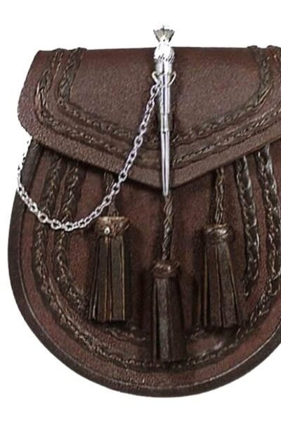 Brown Leather Braided Sporran Thistle Pin Lock
