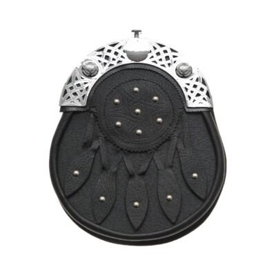 Celtic Knot and Studded Targe Black Leather Sporran