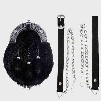 Celtic Knot Chrome Black Nutria Fur Full Dress Sporran