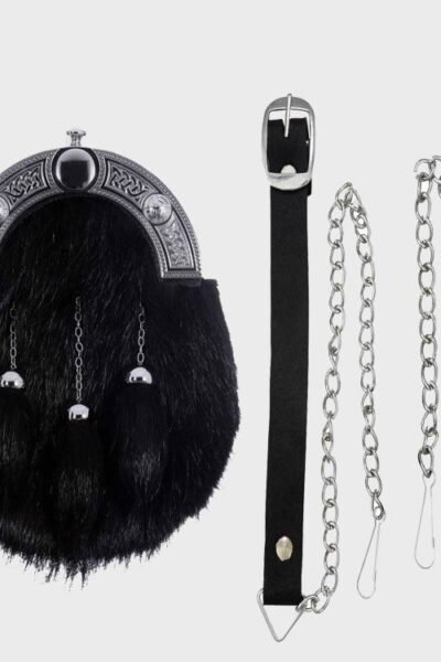 Celtic Knot Chrome Black Nutria Fur Full Dress Sporran