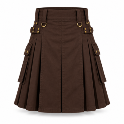 Premium Chocolate Brown Cargo Utility Kilt for Men