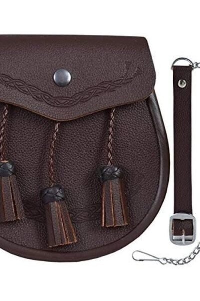 Classic Brown Leather Kilt Sporran Free Chain Strap