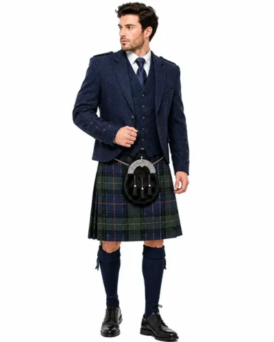blue tweed kilt outfit