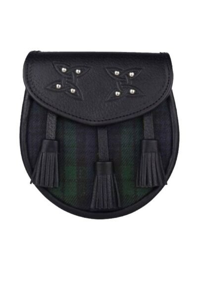 Genuine Leather With Black Watch Tartan Sporran