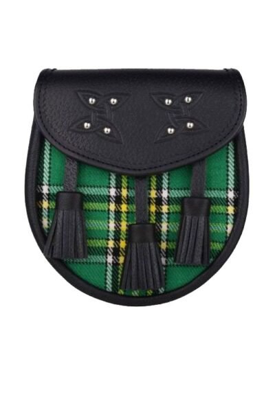 Genuine Leather With irish National Green Tartan Sporran