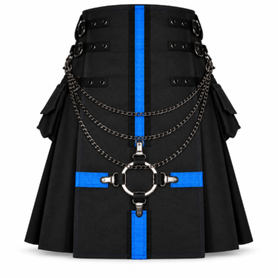 Premium Black & Blue Gothic Utility Kilt with Chains