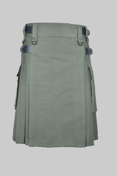 Green Cotton Utility Kilt with Leather Straps