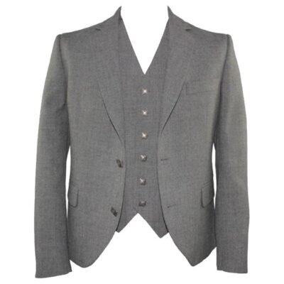 Grey Argyle Jacket With Vest