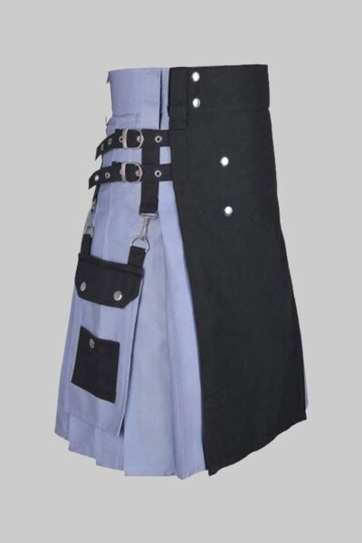 Grey And Black Two Tone Utility Hybrid Kilt For Man