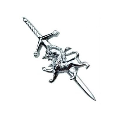 Highland Rampant lion Chrome Finish Kilt Pin