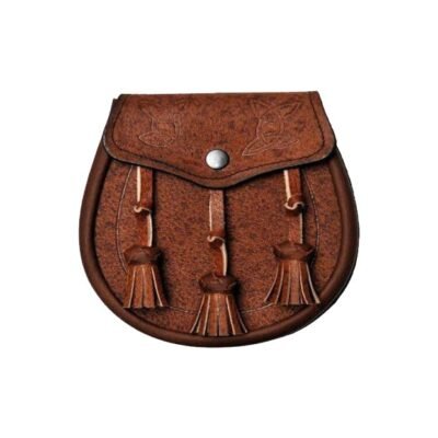 Khaki Leather Twin Swirl Celtic Embossed Sporran