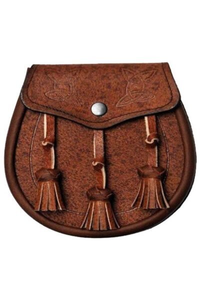 Khaki Leather Twin Swirl Celtic Embossed Sporran