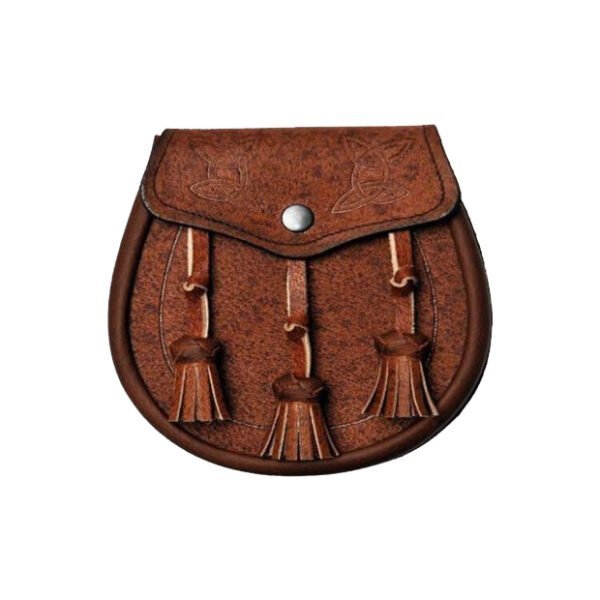 Khaki Leather Twin Swirl Celtic Embossed Sporran