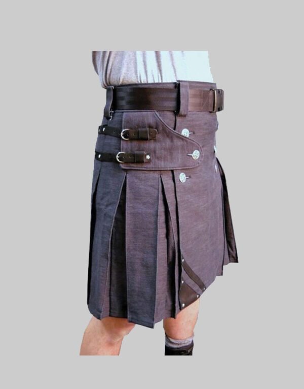 Men Denim Kilt With Leather Straps