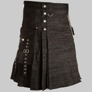Men Gothic Black Denim Kilt