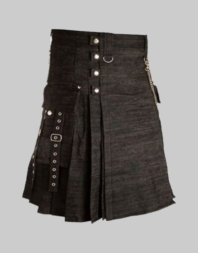 Men Gothic Black Denim Kilt