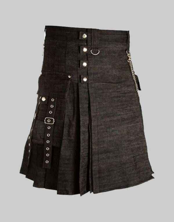 Men Gothic Black Denim Kilt