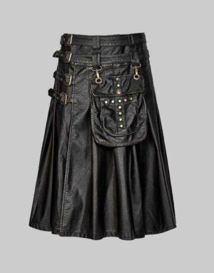 Men Gothic Black Leather Utility kilt For Men