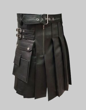Men Real Black Leather Kilt